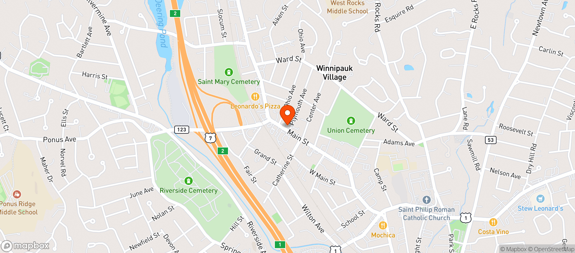 Map showing Beverage King Norwalk