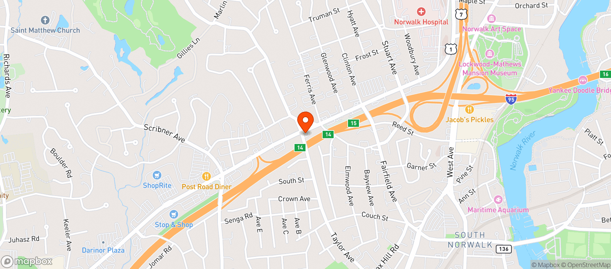 Map showing Norwalk Wine & Spirits