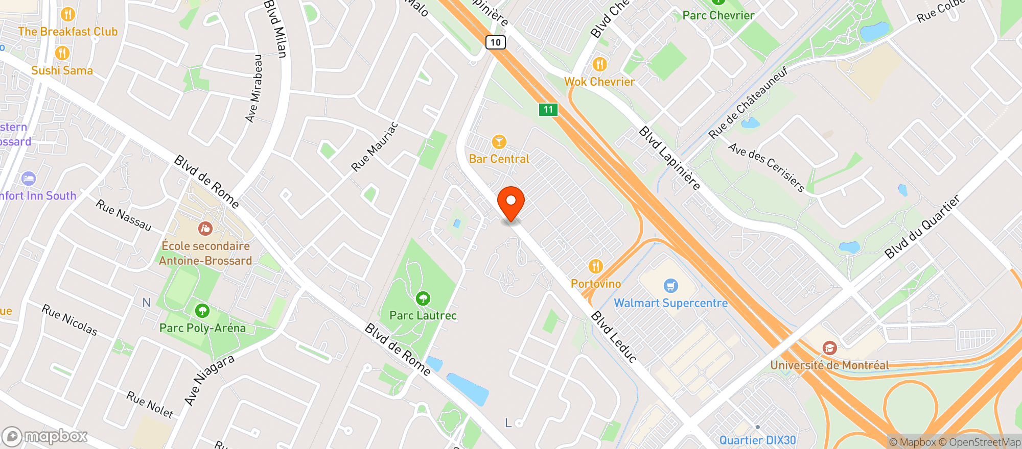 Map showing Avril Supermarché De Brossard