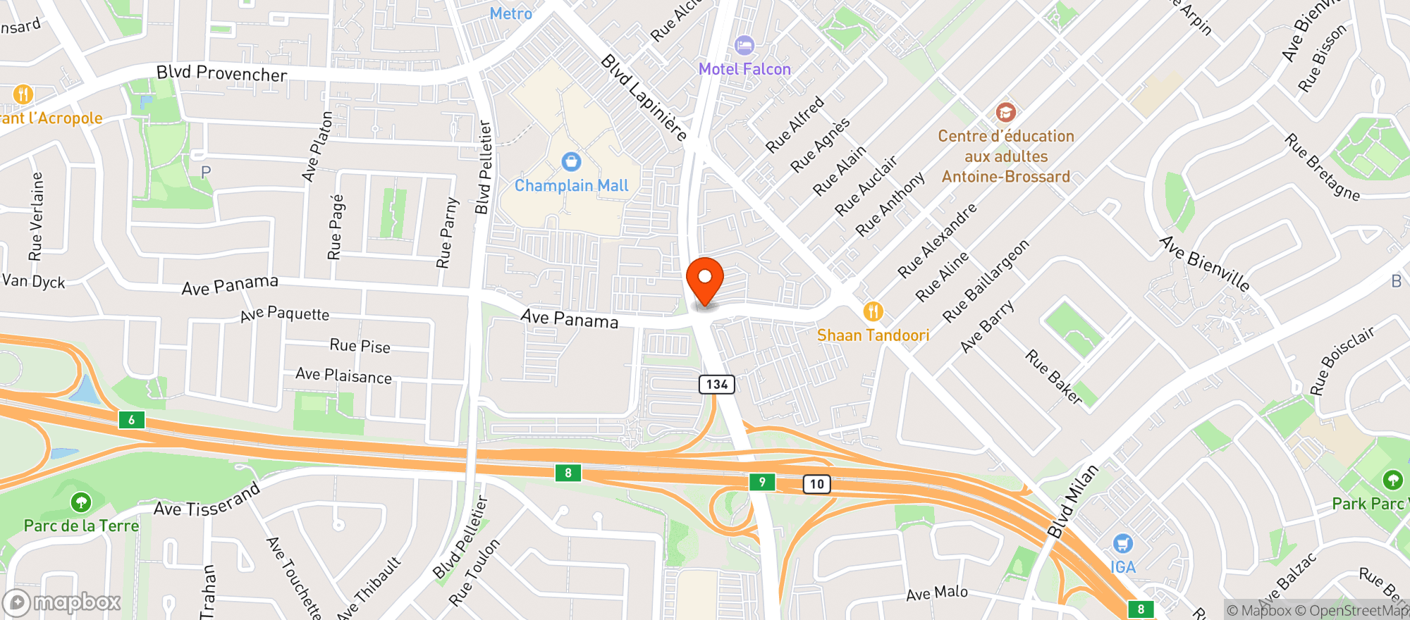 Map showing Tau Brossard