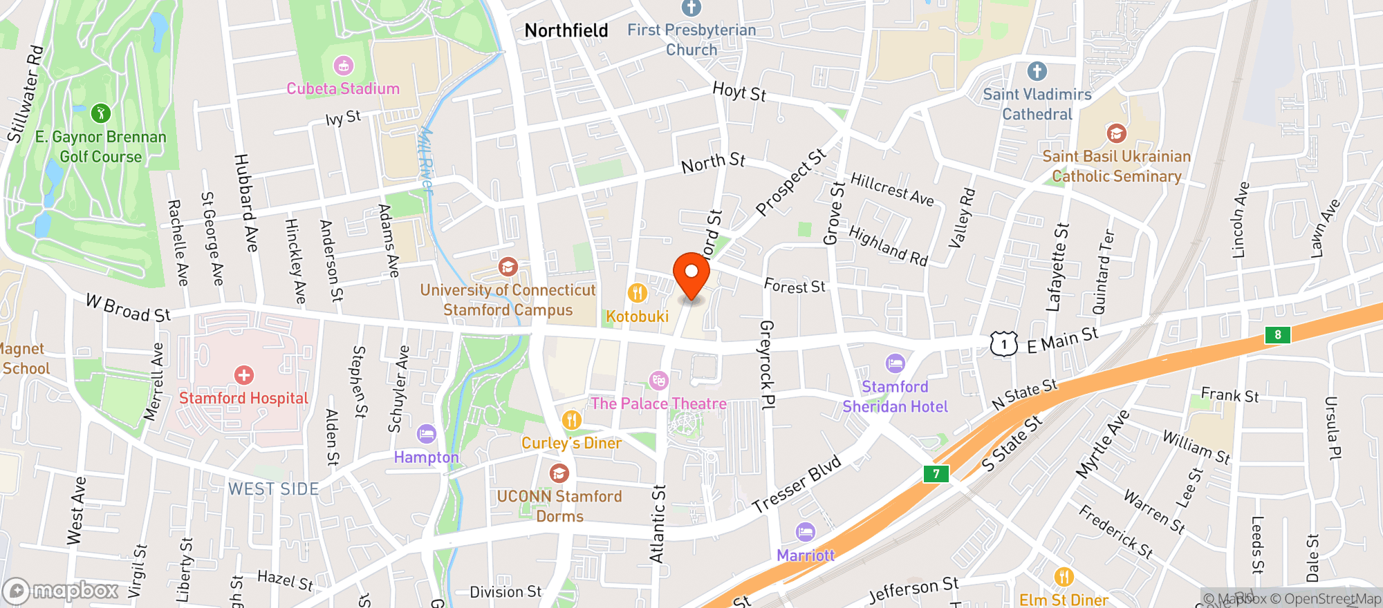 Map showing Luckys Restaurant