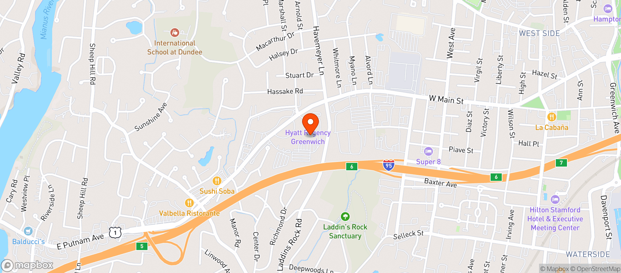 Map showing Hyatt Regency Greenwich