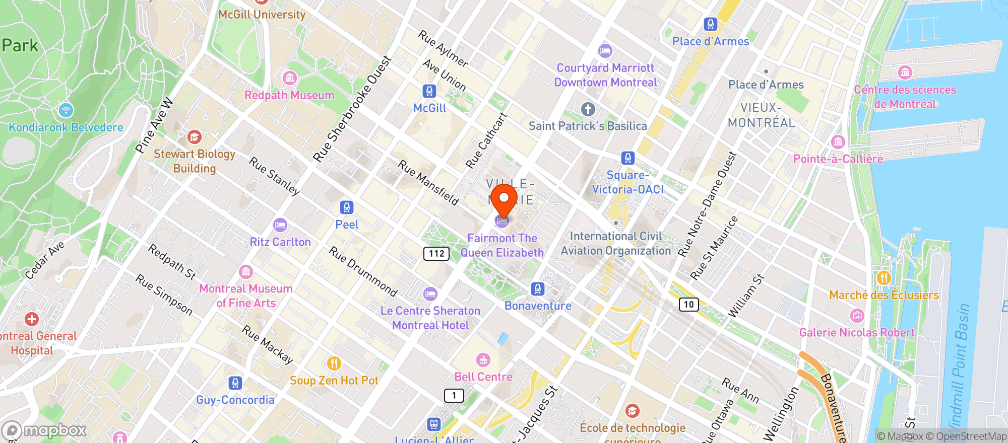 Map showing Fairmont The Queen Elizabeth