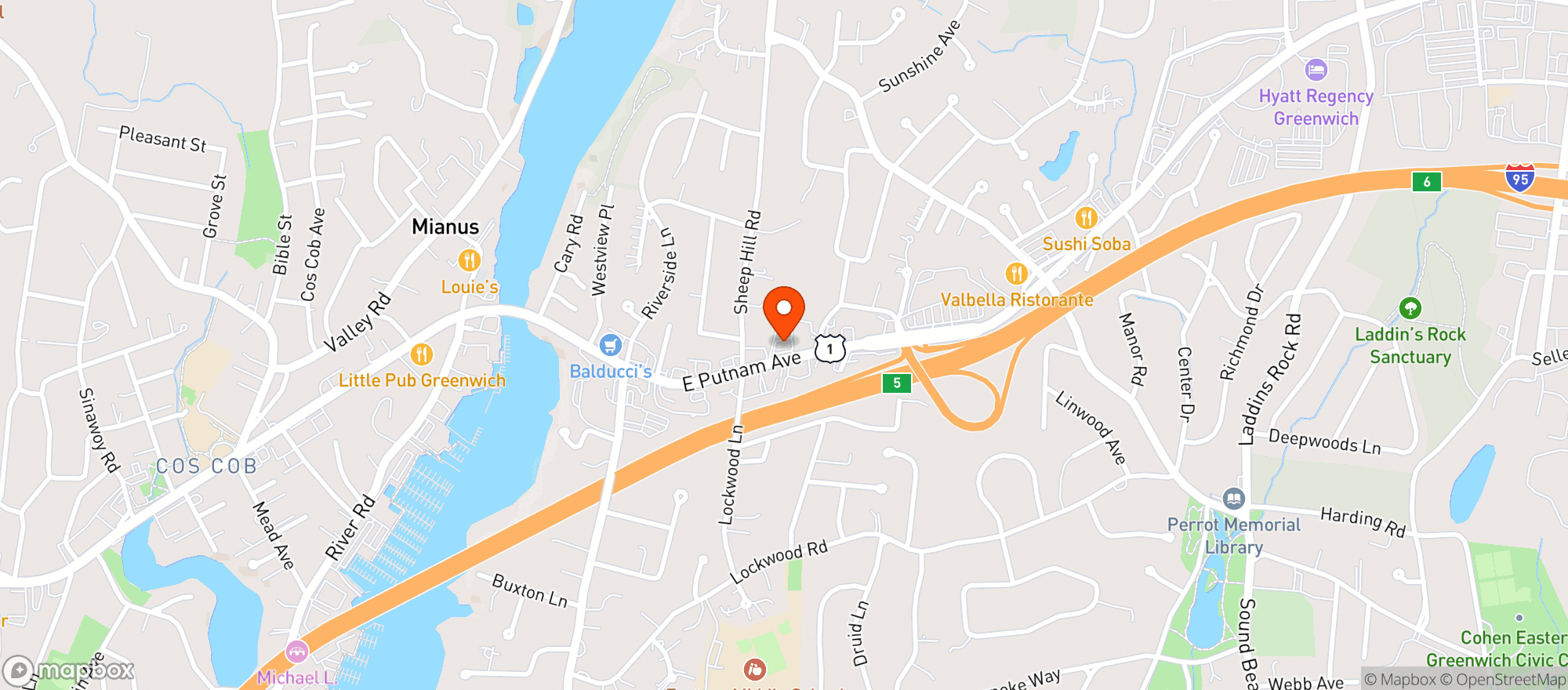 Map showing Greenwich Wine & Spirits