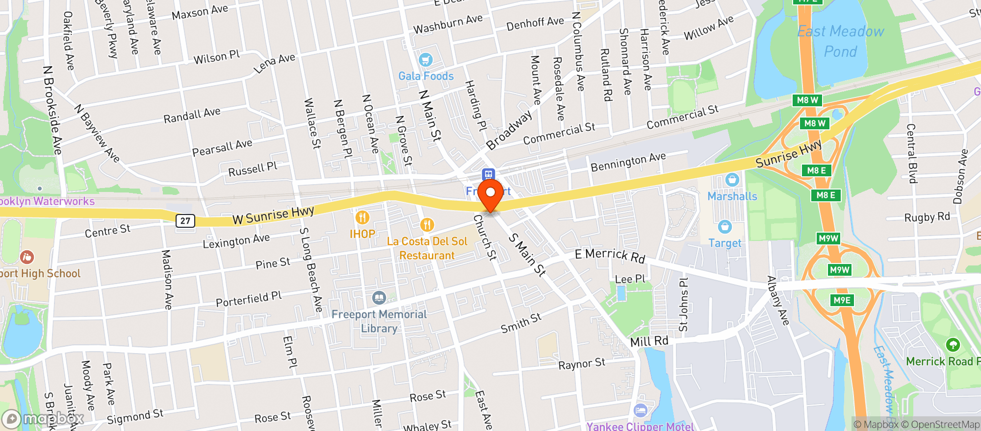 Map showing La Nueva Mia Pizza