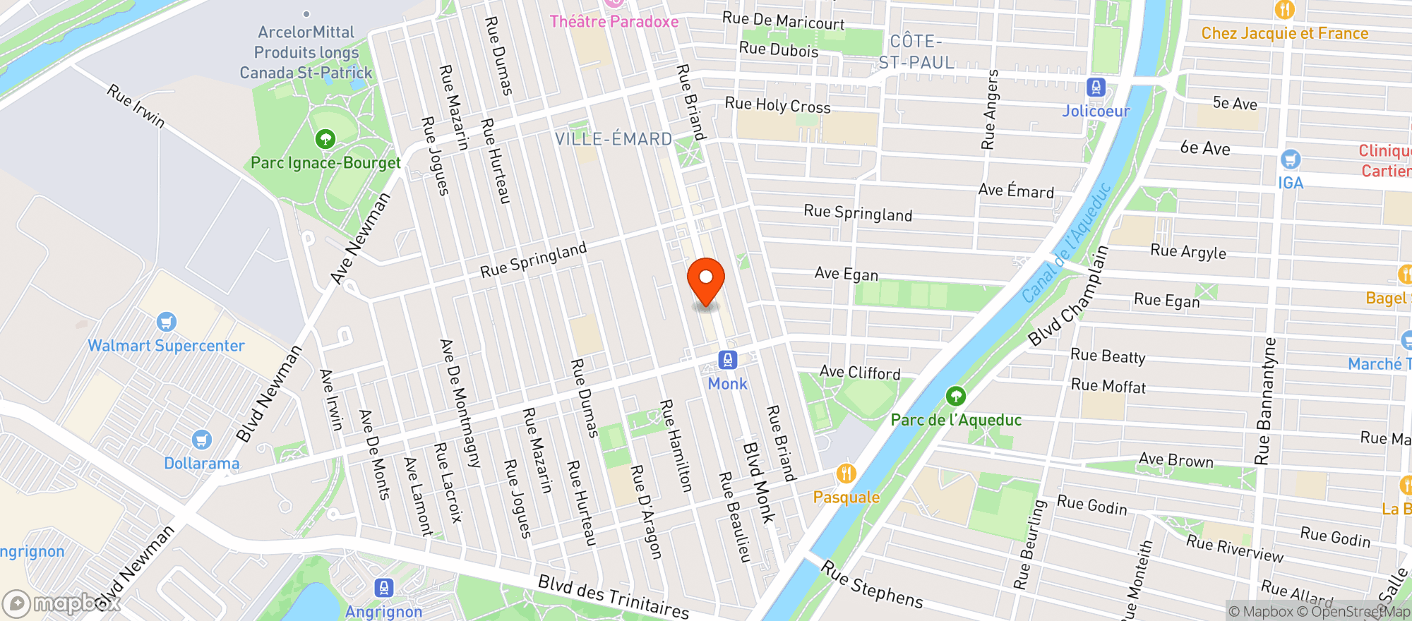 Map showing Iga Montreal Blv. Monk Champagne