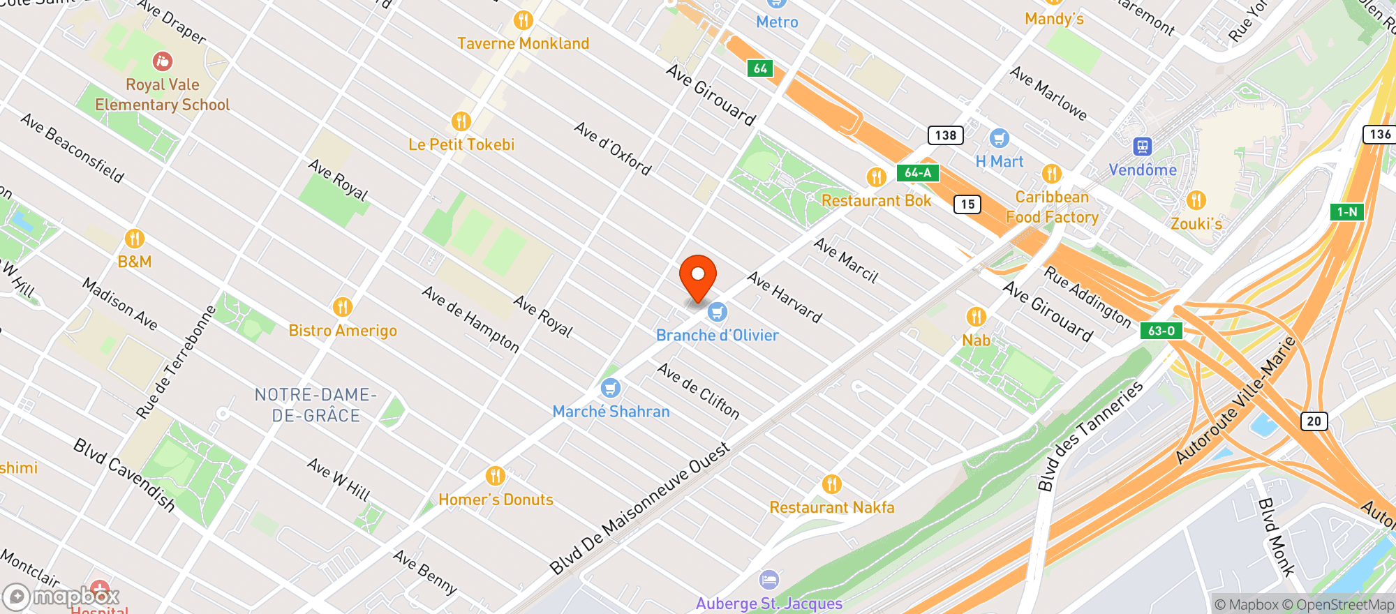 Map showing Marche Bio NDG
