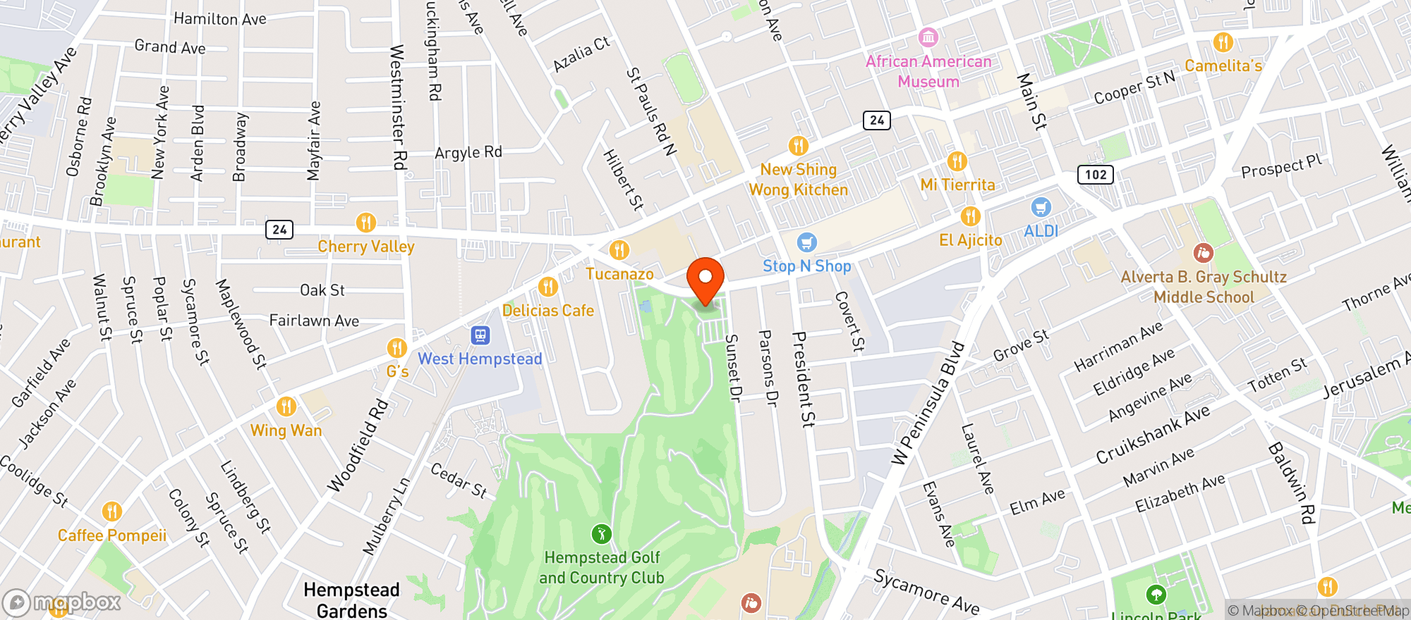 Map showing Hempstead Golf Club