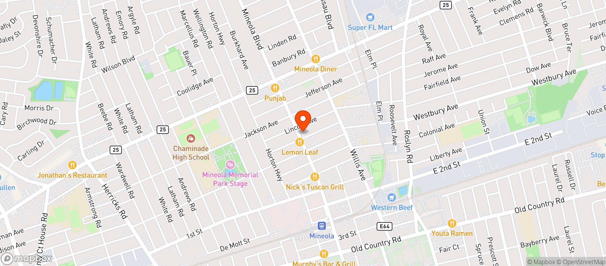 Map showing Mineola Auto Service Center