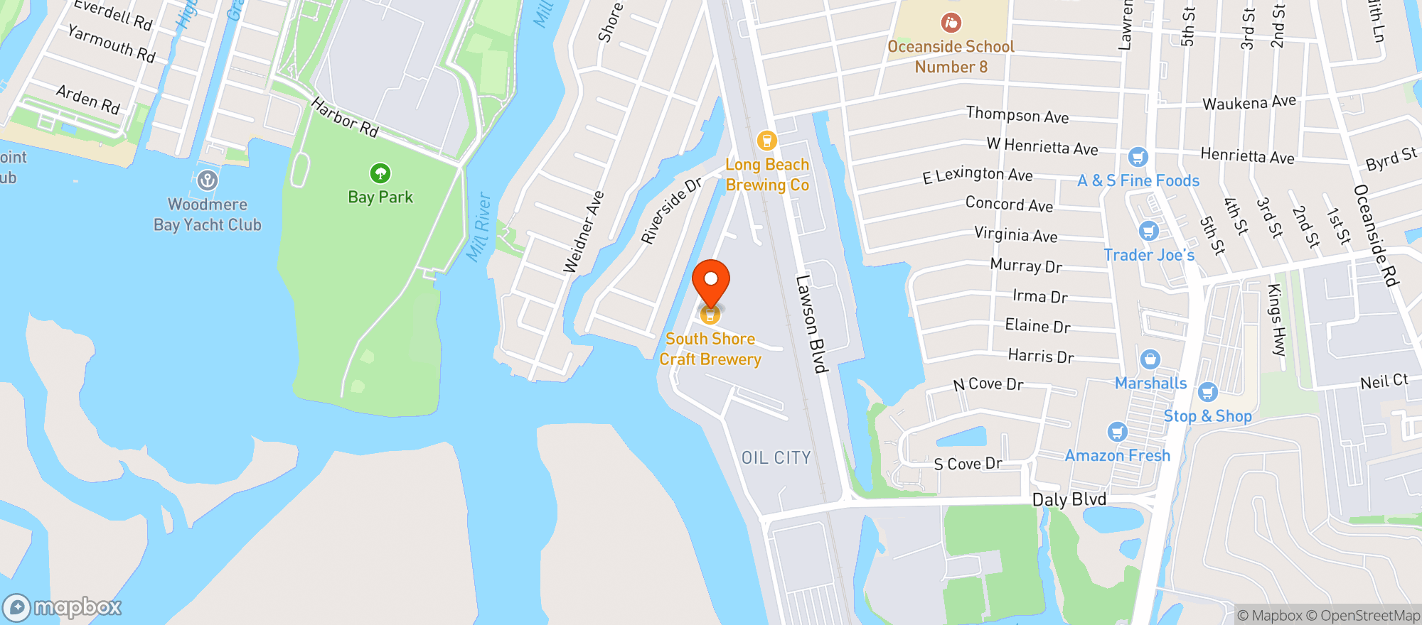 Map showing South Shore Craft Brewery