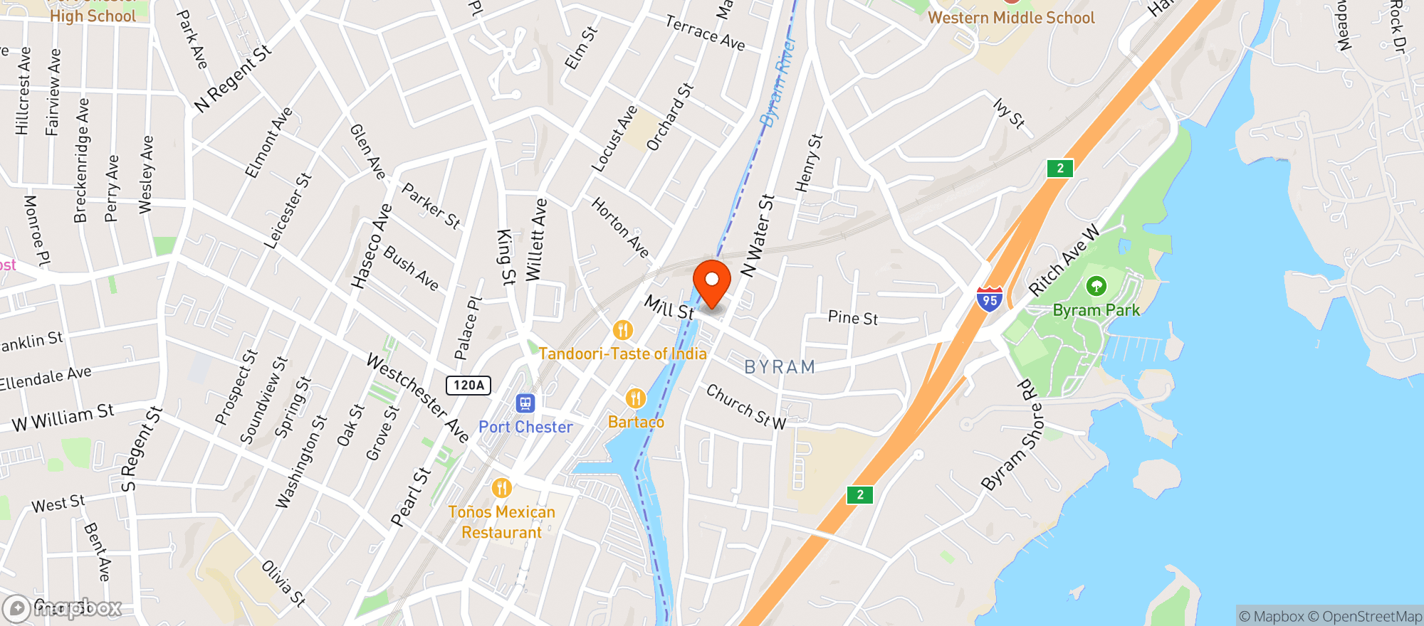 Map showing EAST PORT CHESTER WINE & LIQUOR