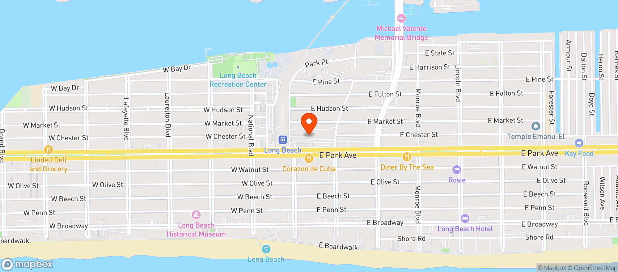 Map showing Long Beach Liquor Corp