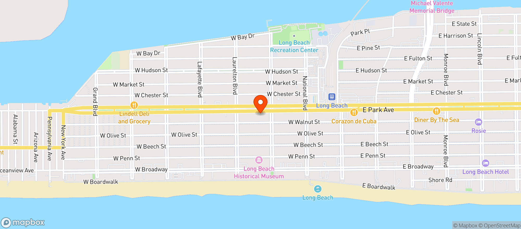 Map showing Long Beach Coffee & Tee