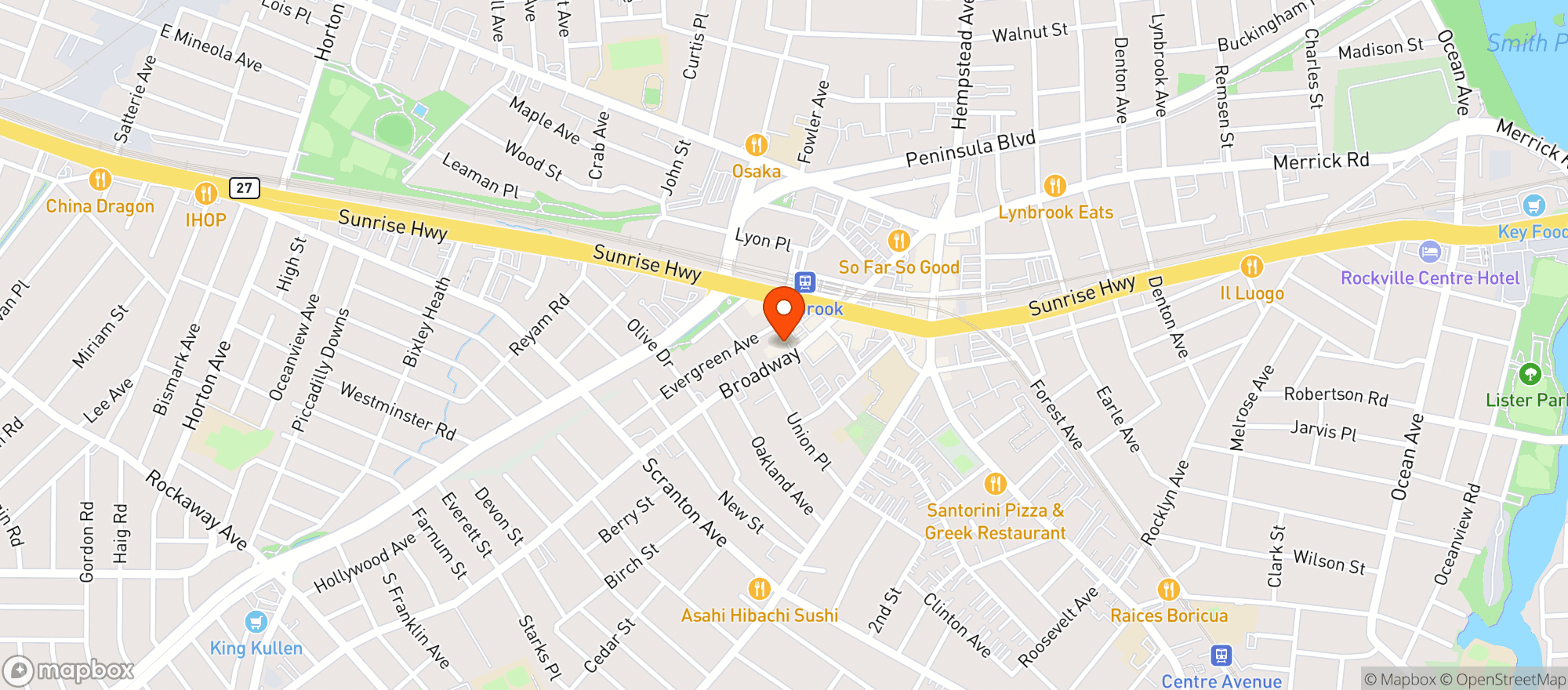 Map showing Lynbrook Cold Beer & Bev