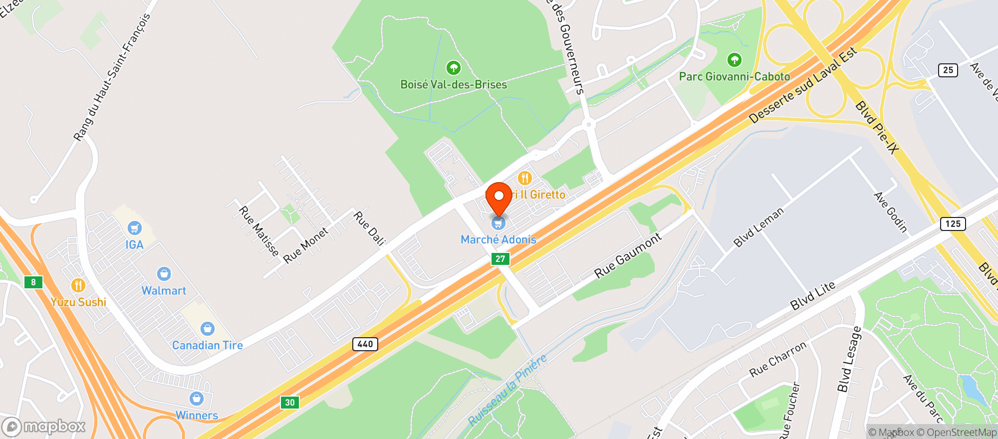 Map showing Marche Adonis Laval Est