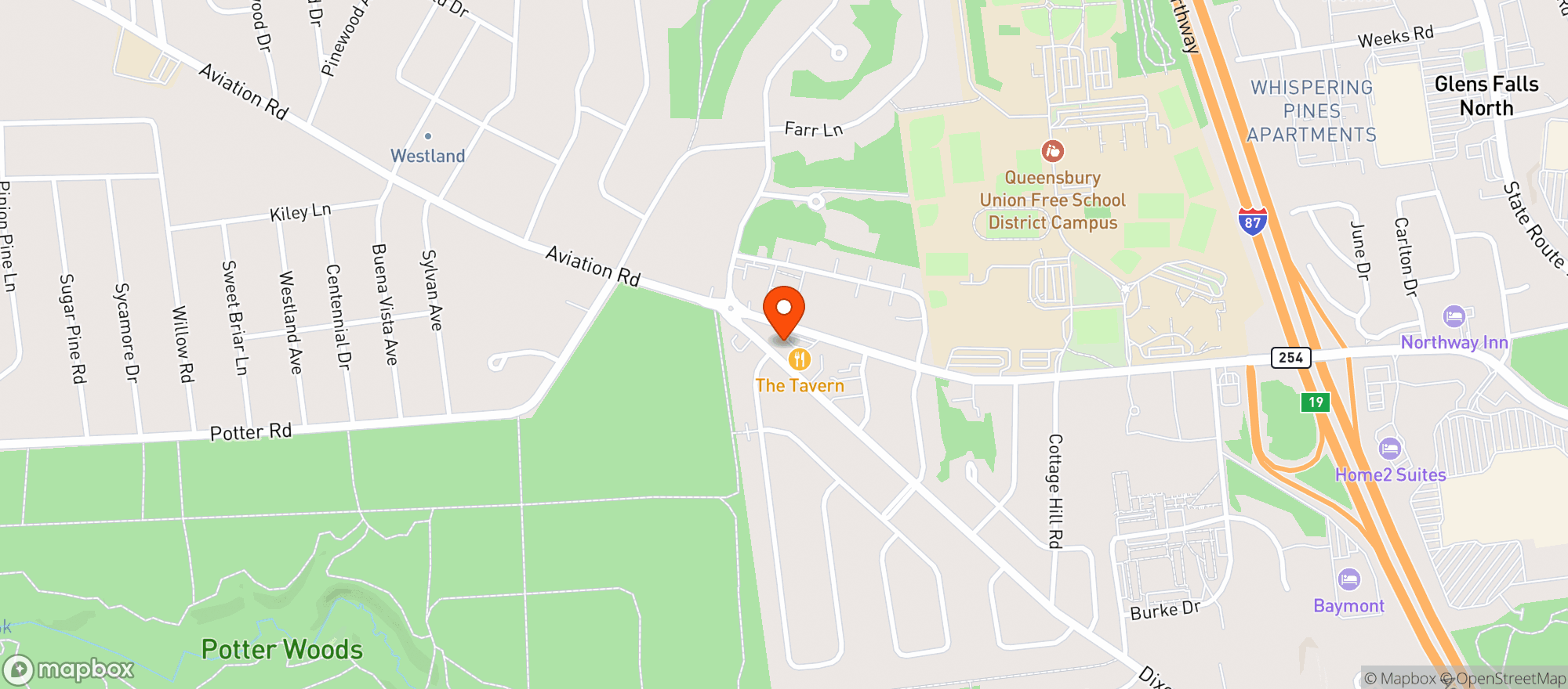 Map showing Queensbury Wine and Spirits