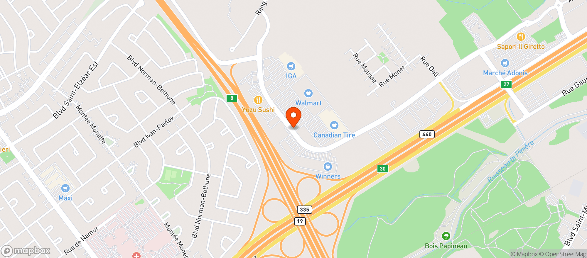 Map showing Walmart Laval, Qc