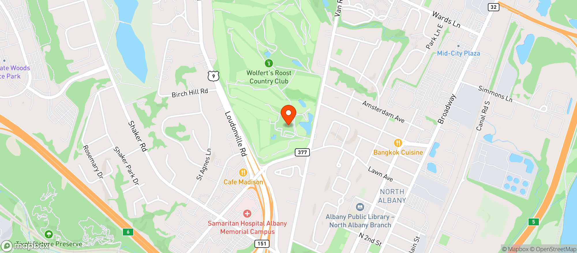 Map showing Wolferts Roost Country Club