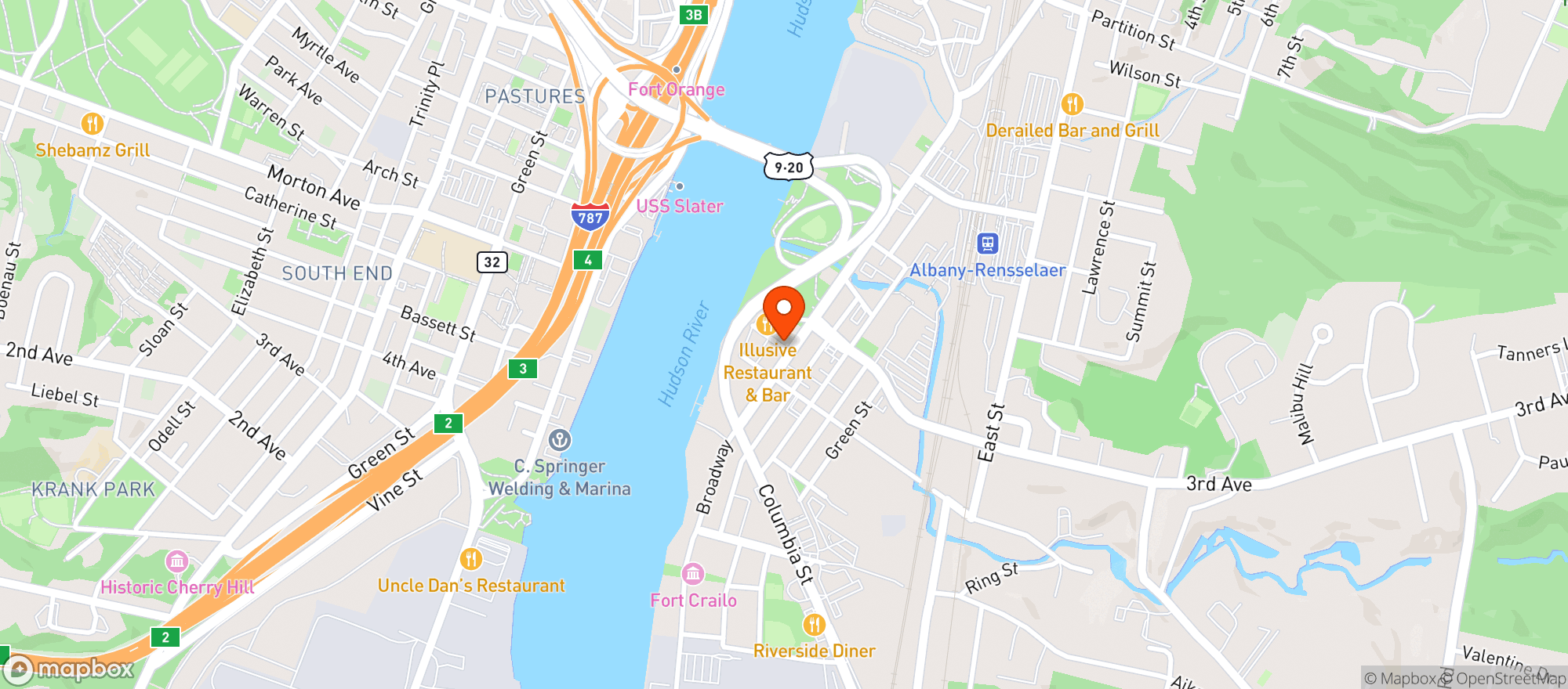 Map showing Illusive Restaurant & Bar