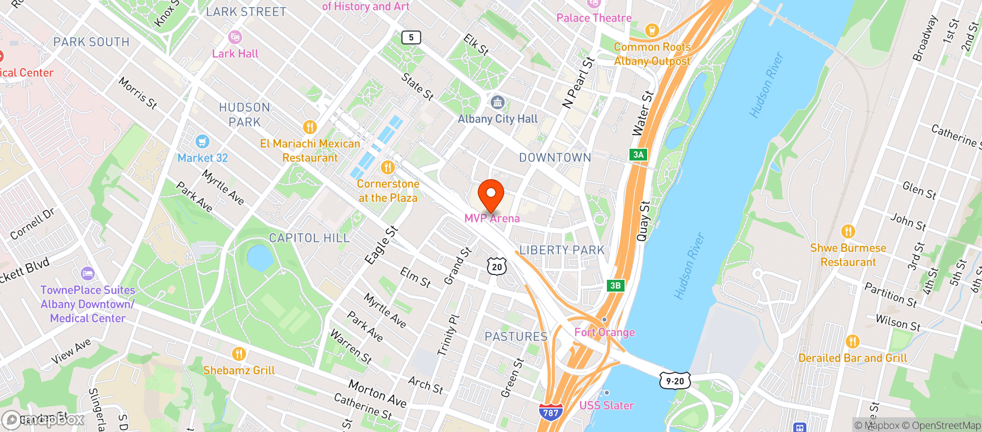 Map showing Albany Stadium Restaurant & Bar