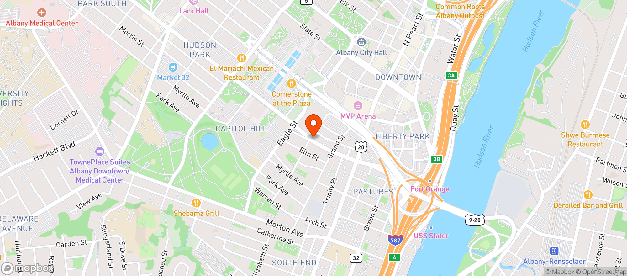 Map showing The Excelsior Pub