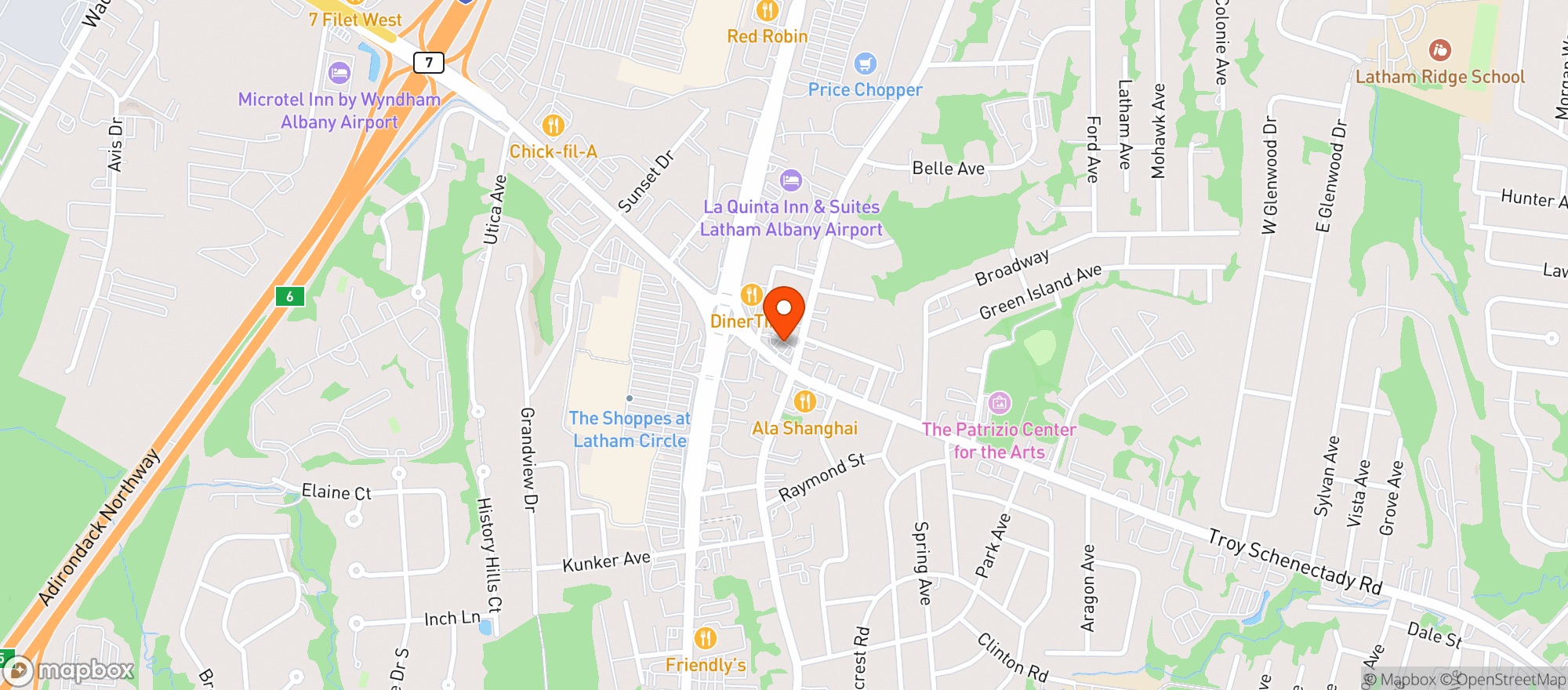 Map showing Latham Circle Mobil