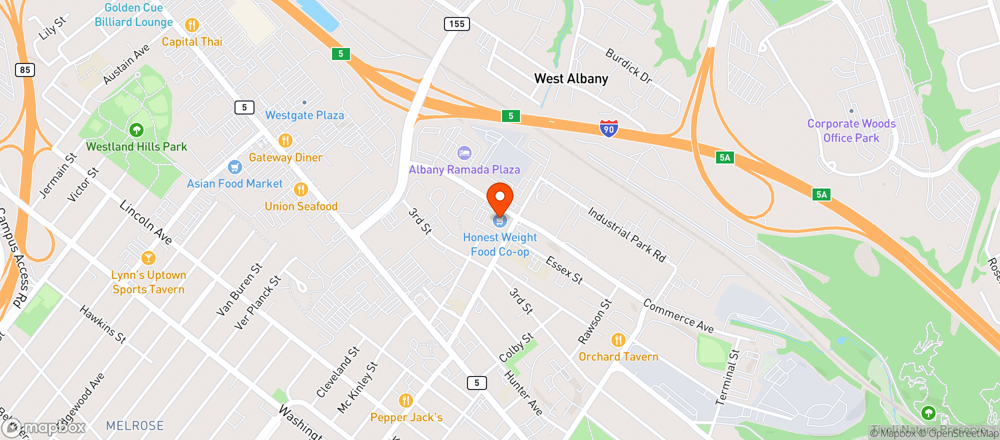 Map showing Honest Weight Food Co-op