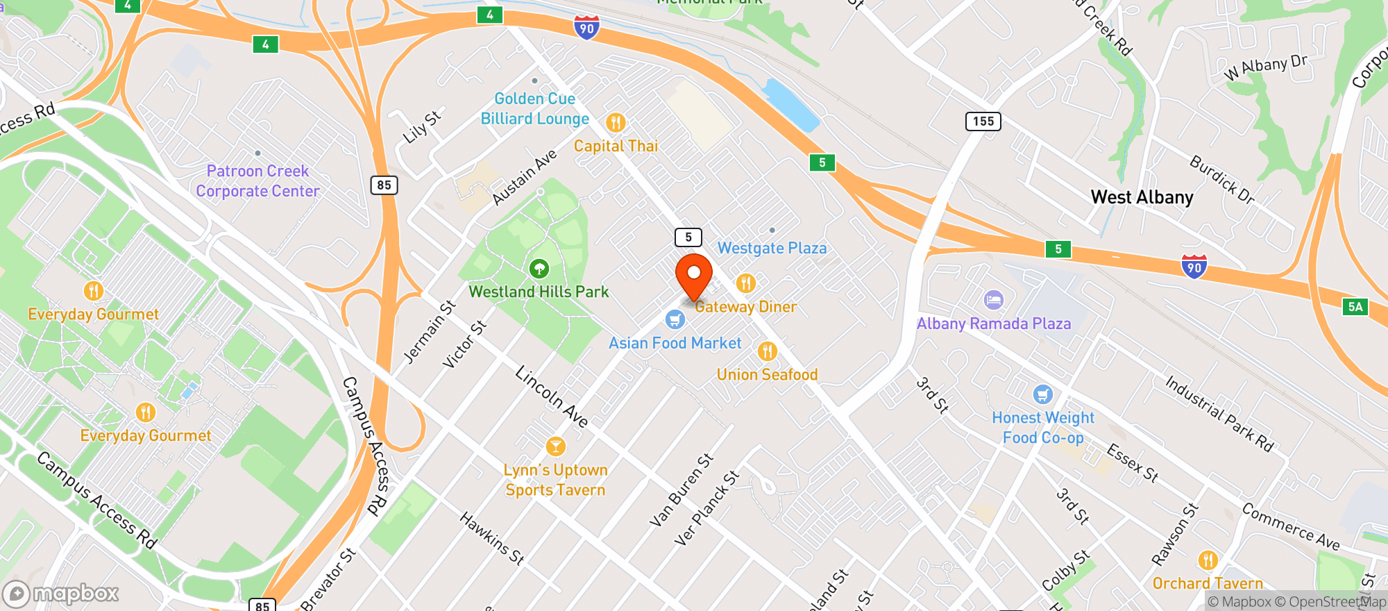 Map showing Albany Wine and Spirits