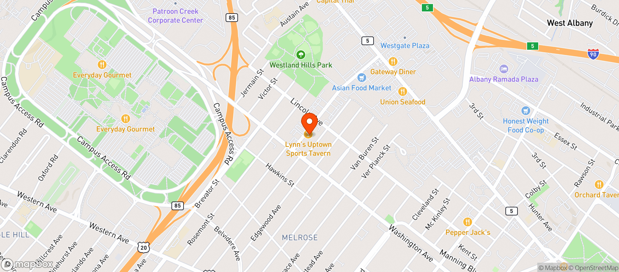 Map showing Lynns Uptown Tavern