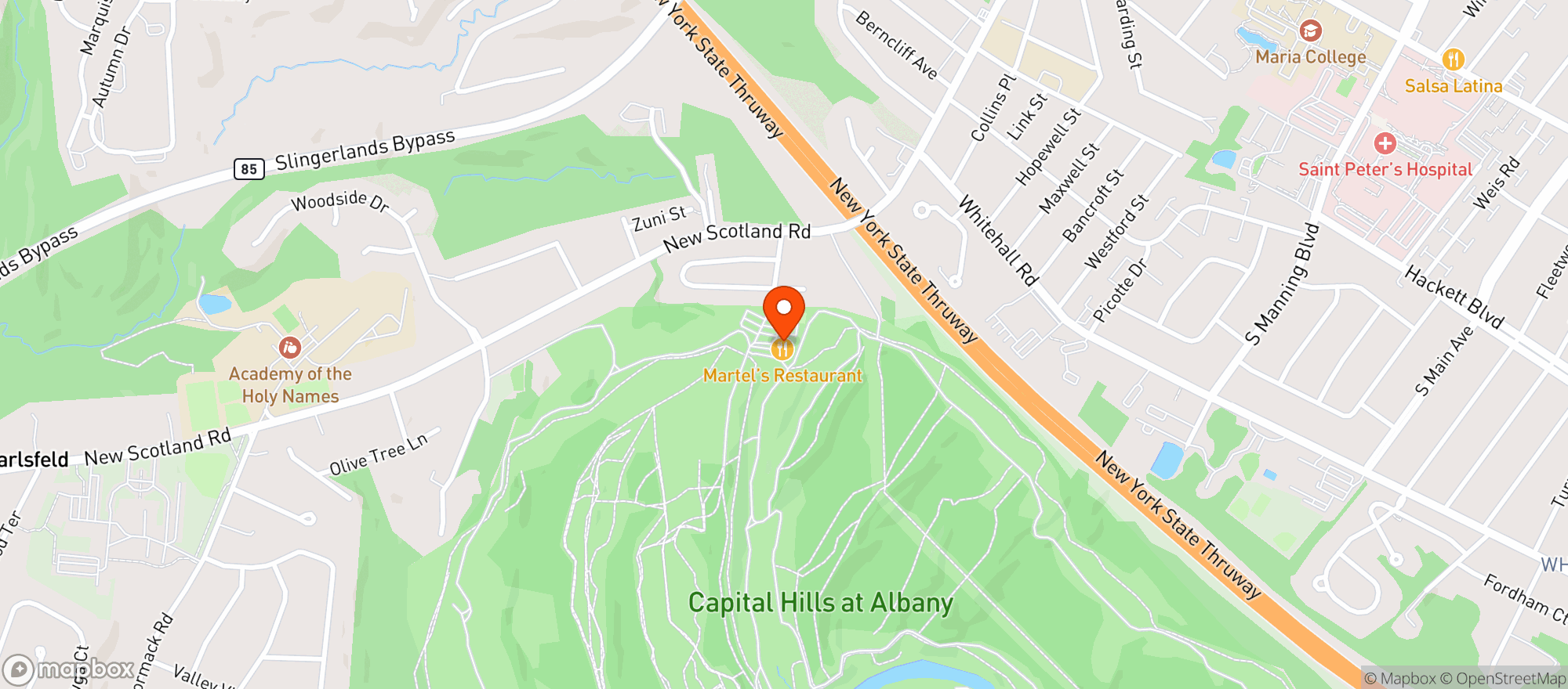 Map showing Martels Restaurant