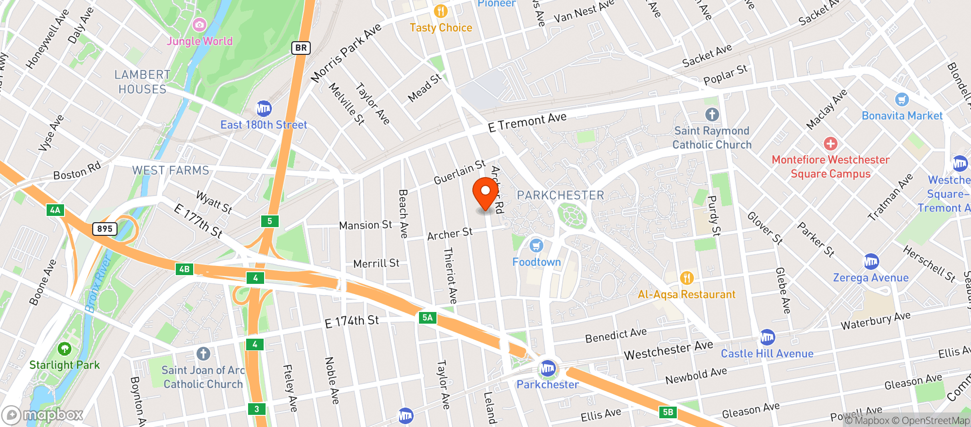 Map showing Archer Sports Bar