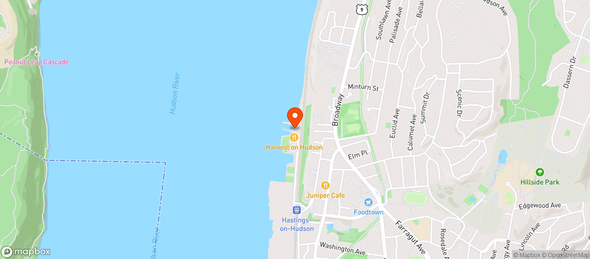 Map showing Harvest On Hudson Restaurant