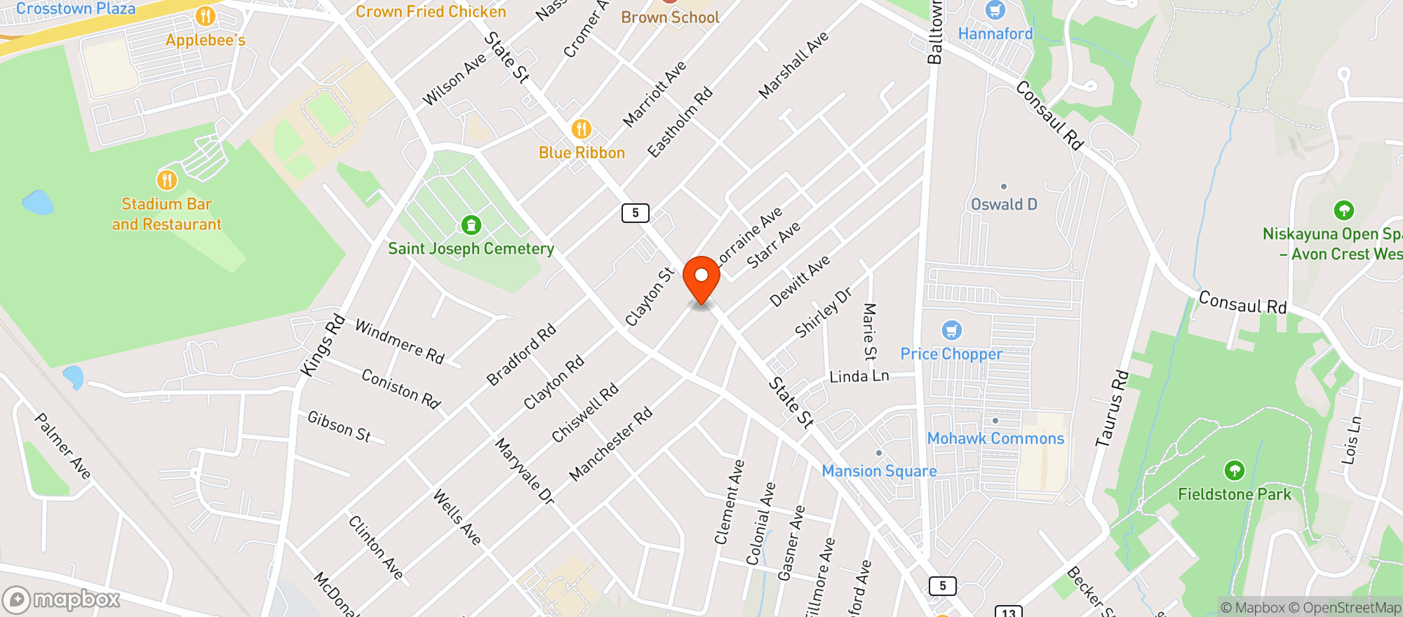 Map showing BEER KING - SCHENECTADY