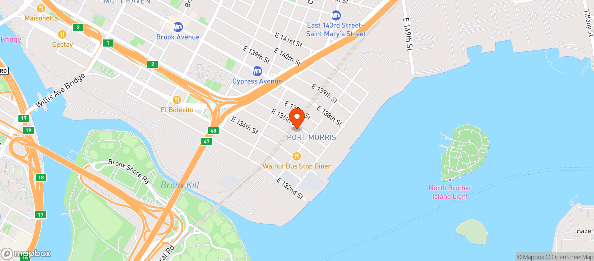Map showing The Bronx Brewery
