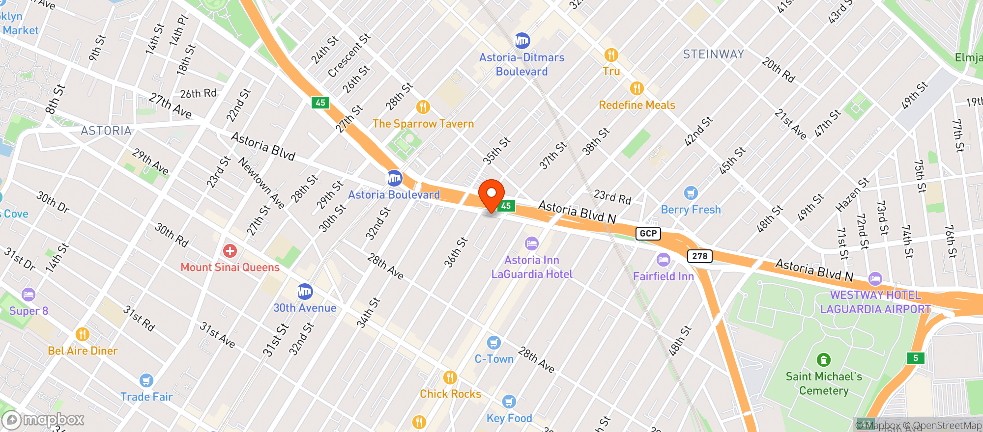 Map showing Astoria Deli Grocery