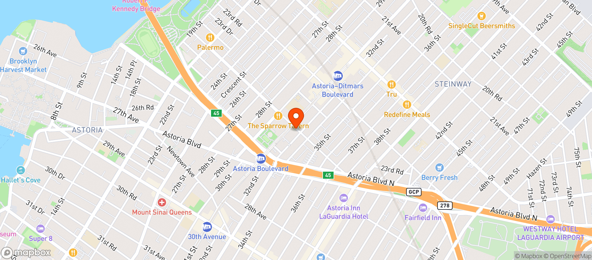Map showing Astoria Marketplace