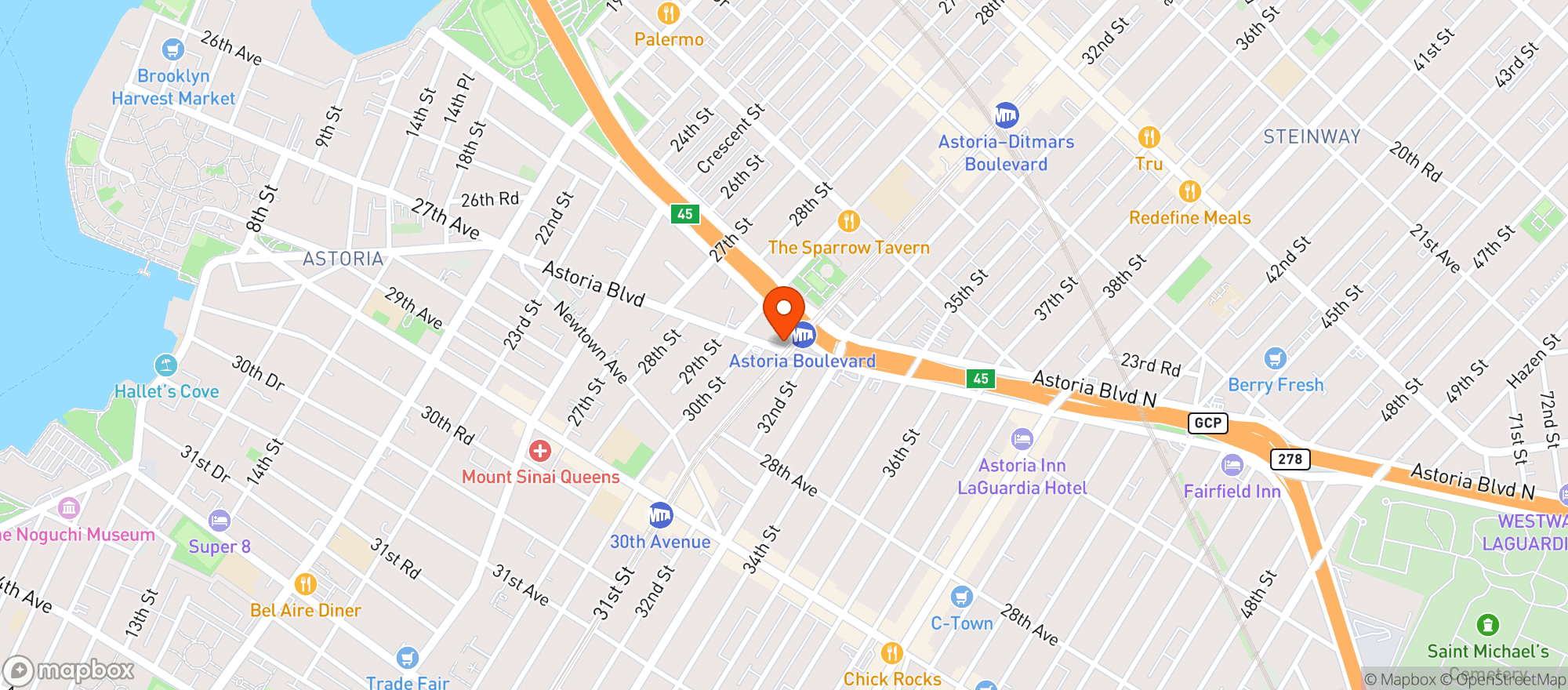 Map showing Astor Deli & Market