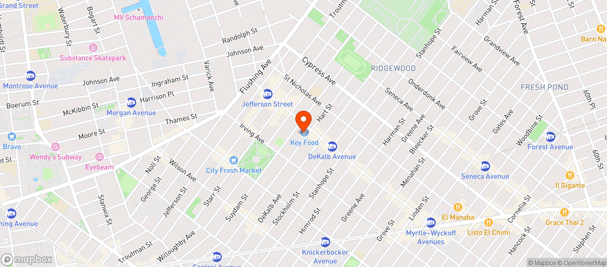 Map showing Key Food Wyckoff (cod)