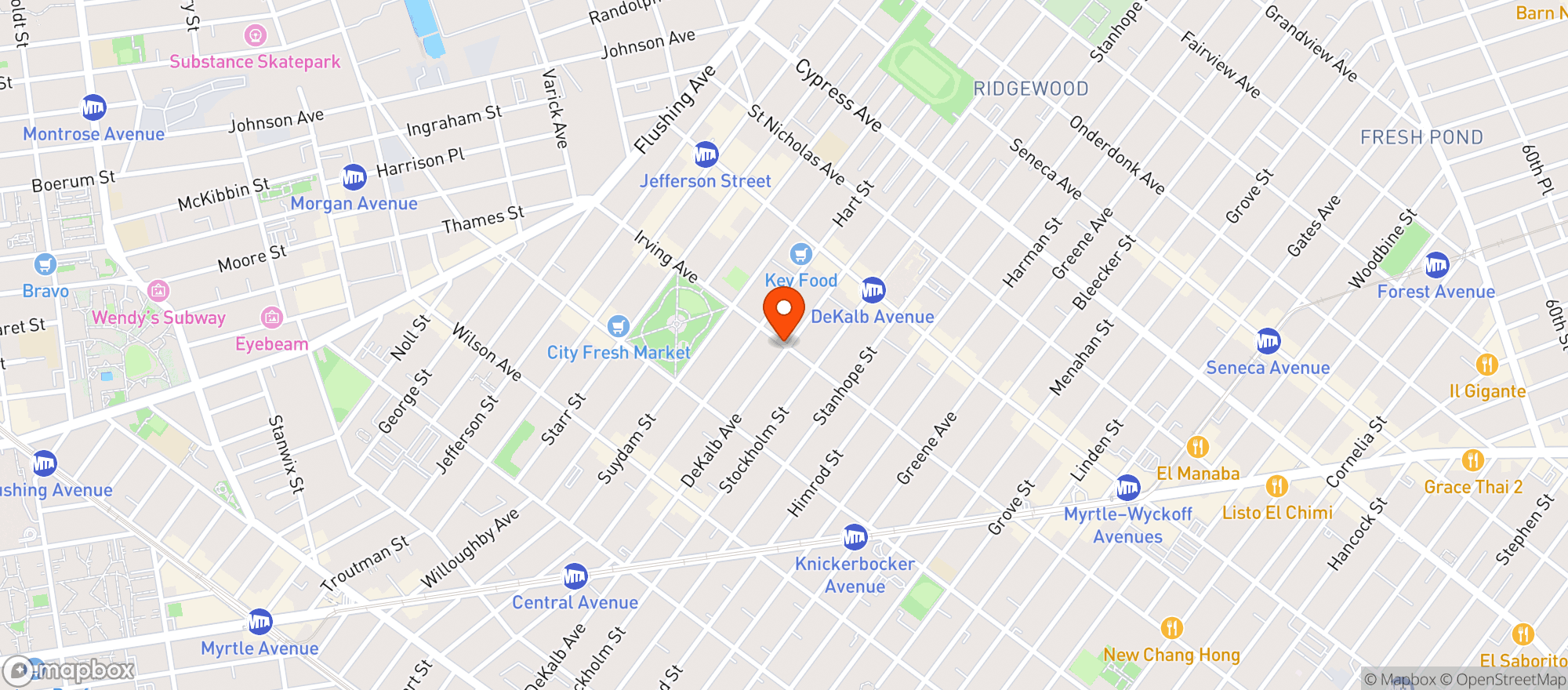 Map showing Bushwick Beer & Market