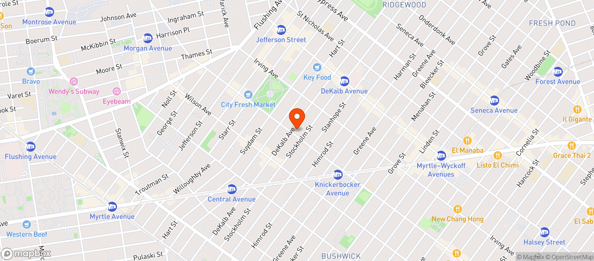 Map showing Knickerbocker Fresh