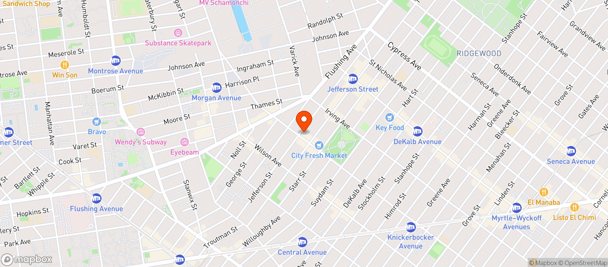 Map showing King Gourmet 193 Knickerbocker Ave