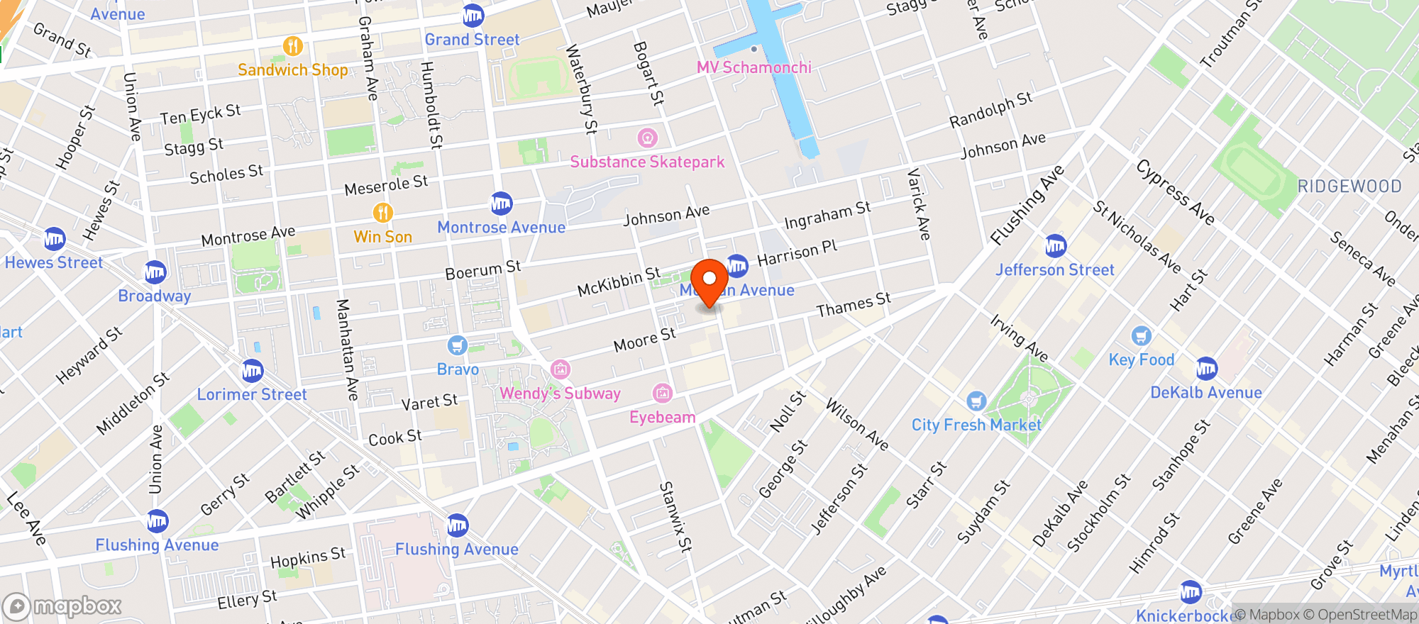 Map showing Robertas Bushwick
