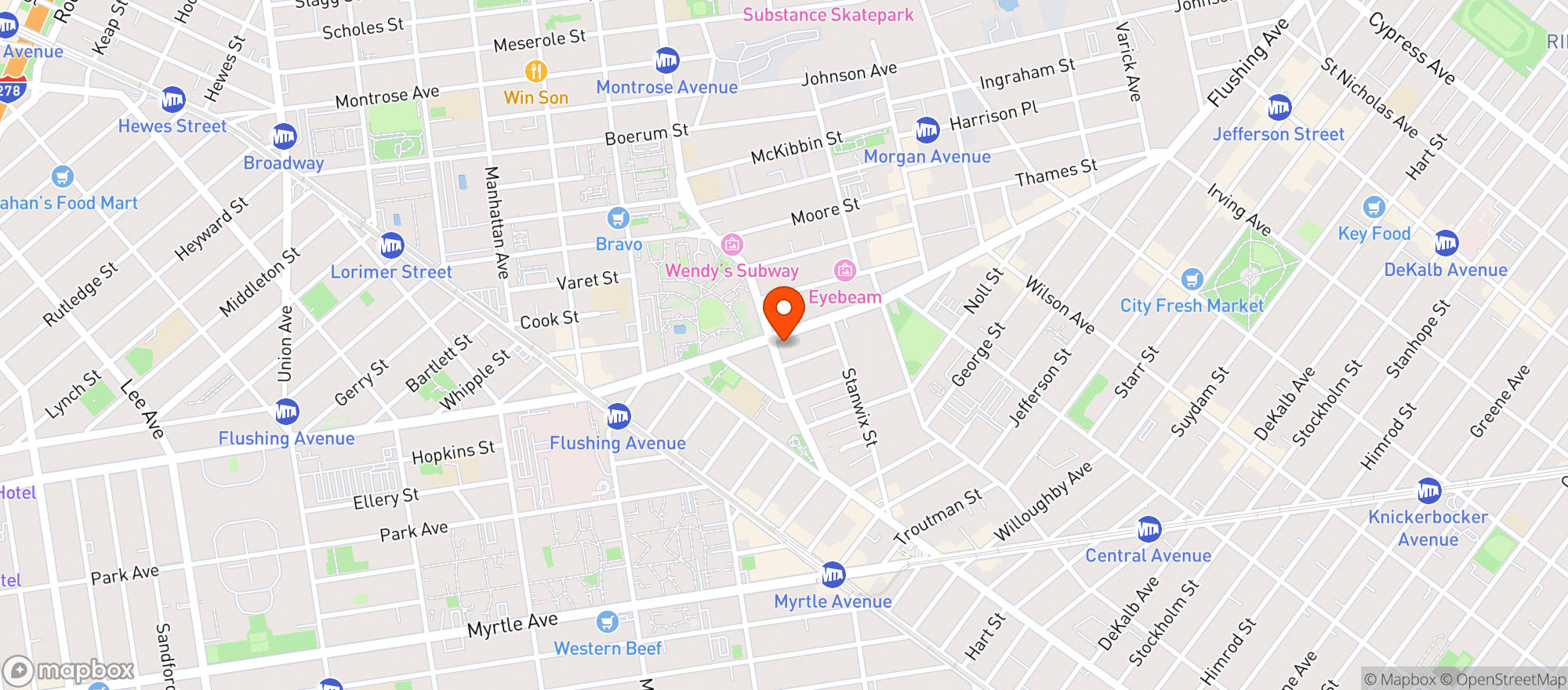 Map showing Bushwick Liquors Inc