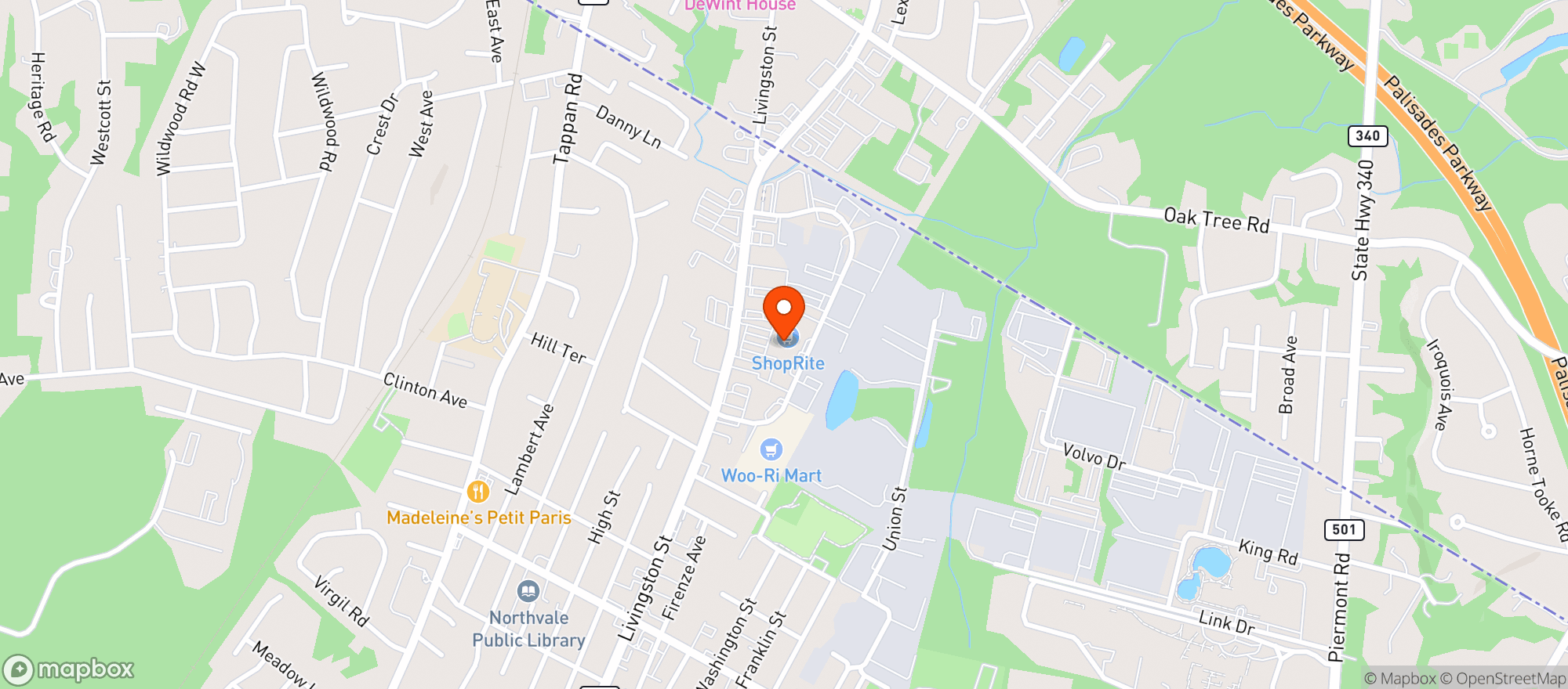 Map showing SHOP RITE LIQ - NORTHVALE