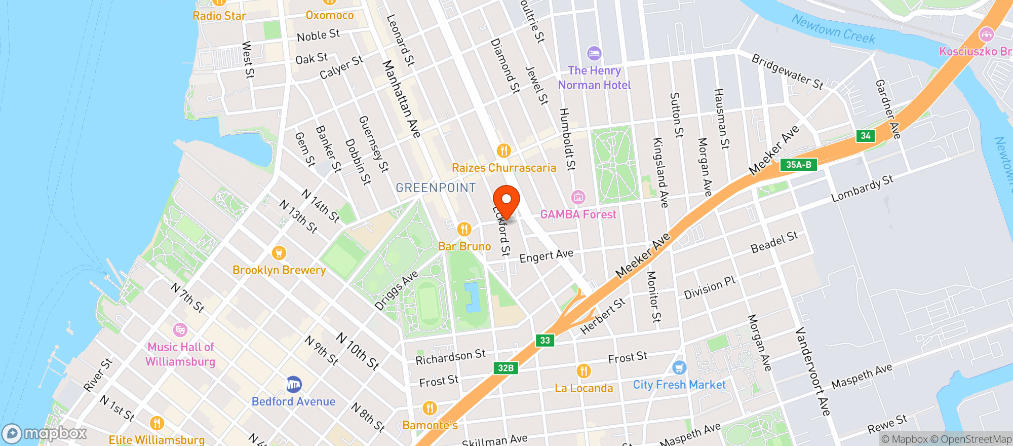 Map showing Minus Moonshine Greenpoint