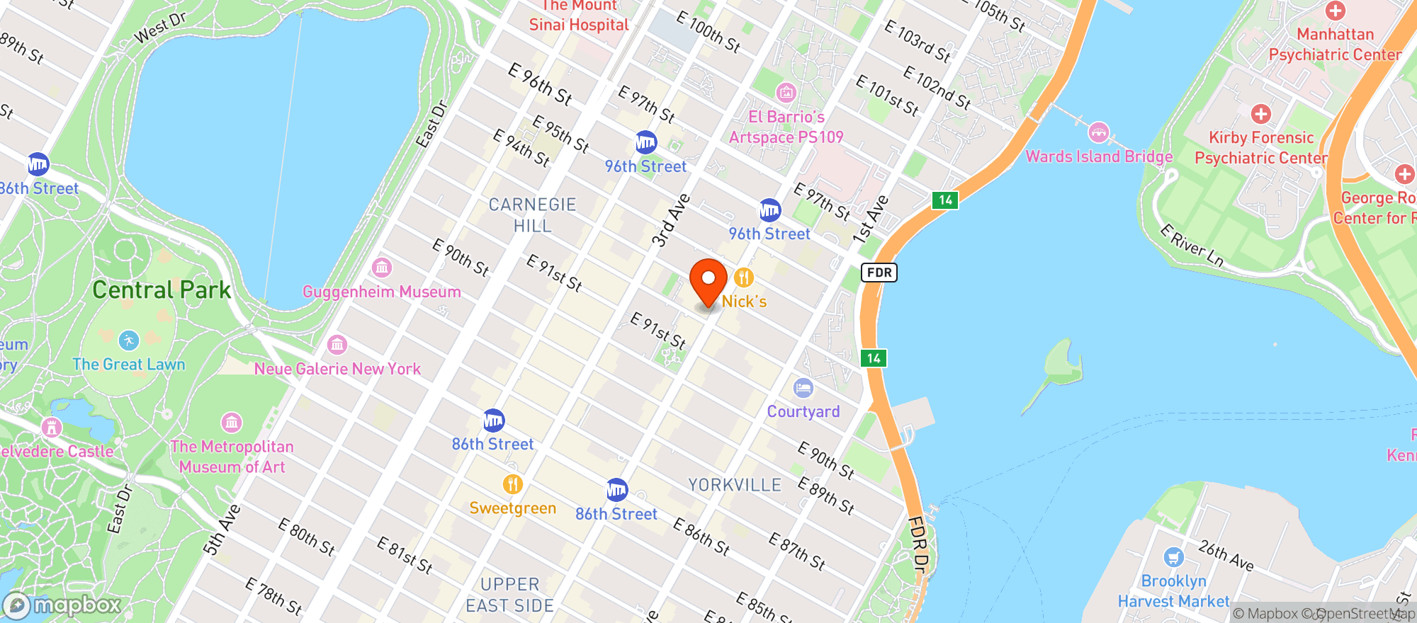 Map showing Keyfood # 1750 2nd / 92nd