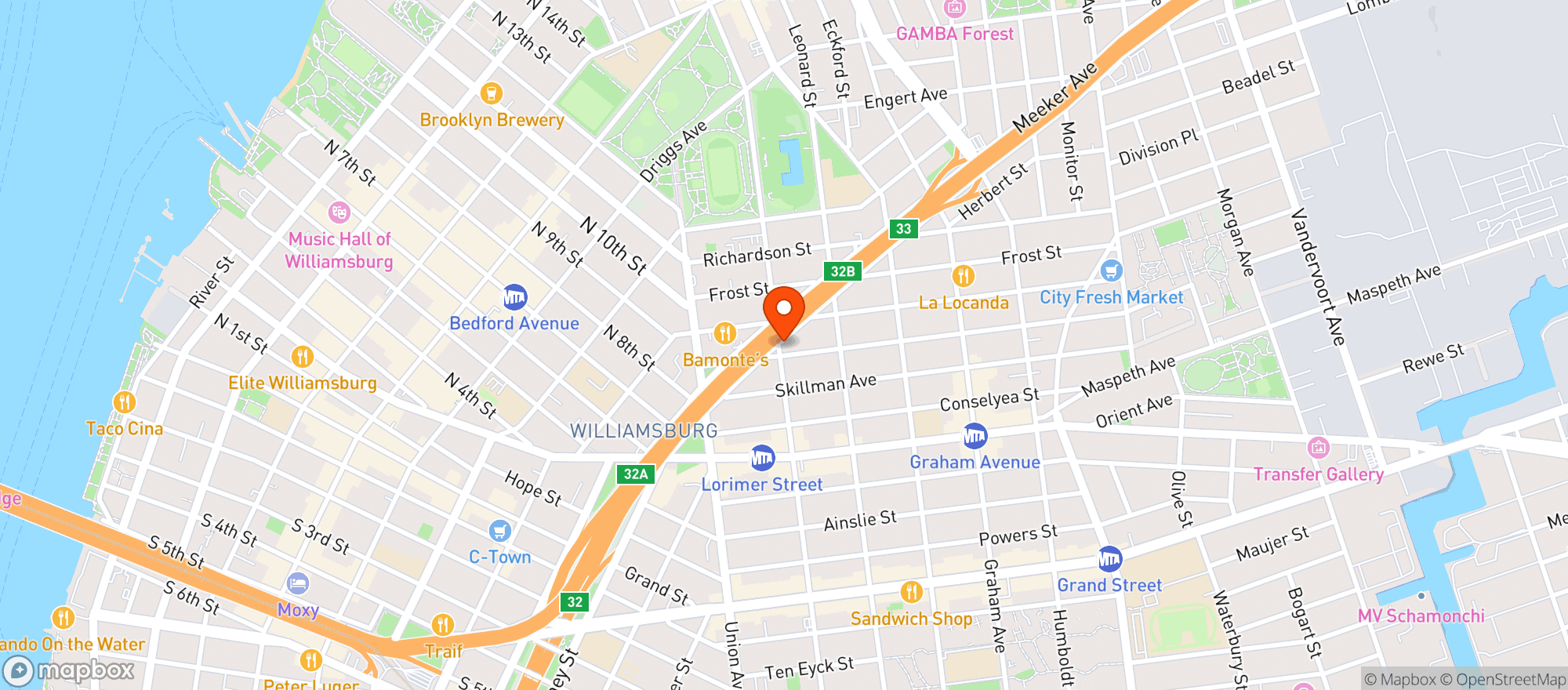Map showing Veselka Williamsburg