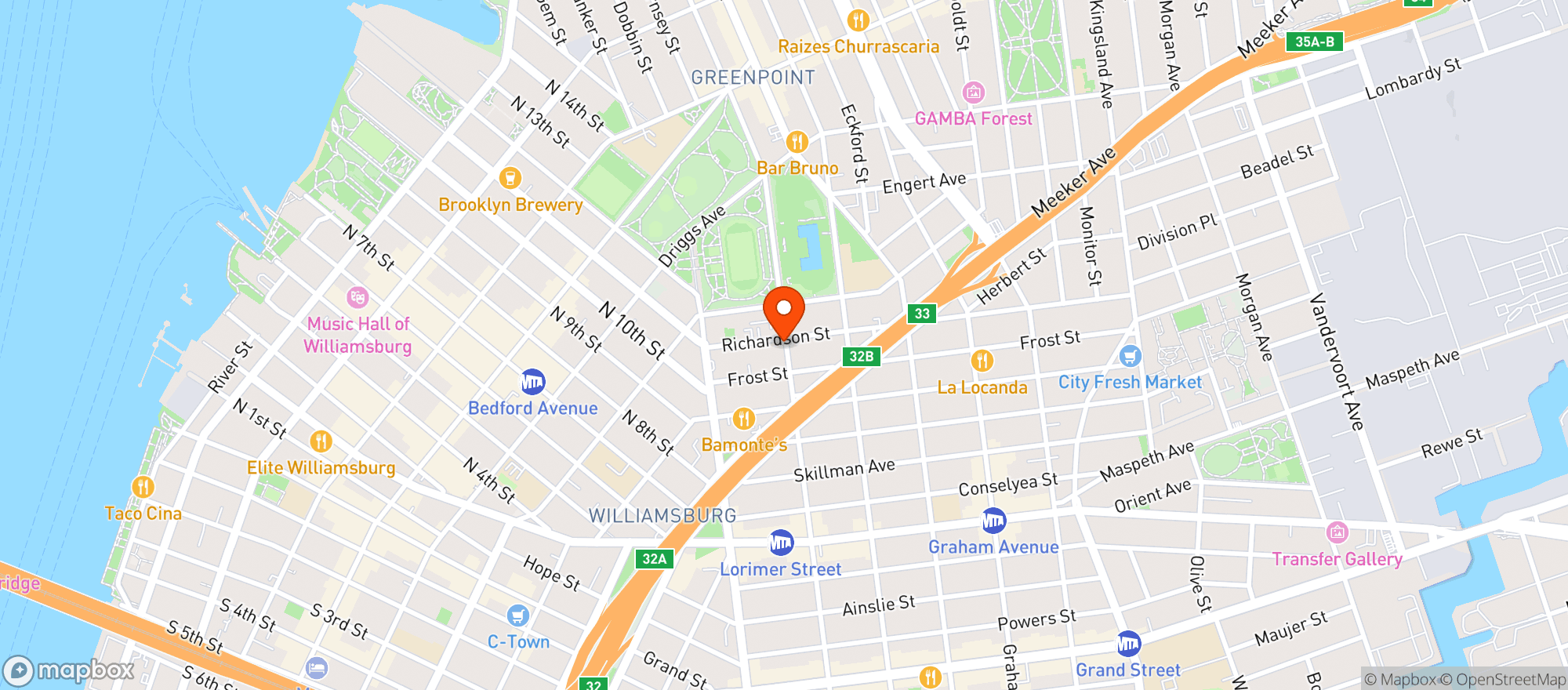 Map showing Pete's Candy Store