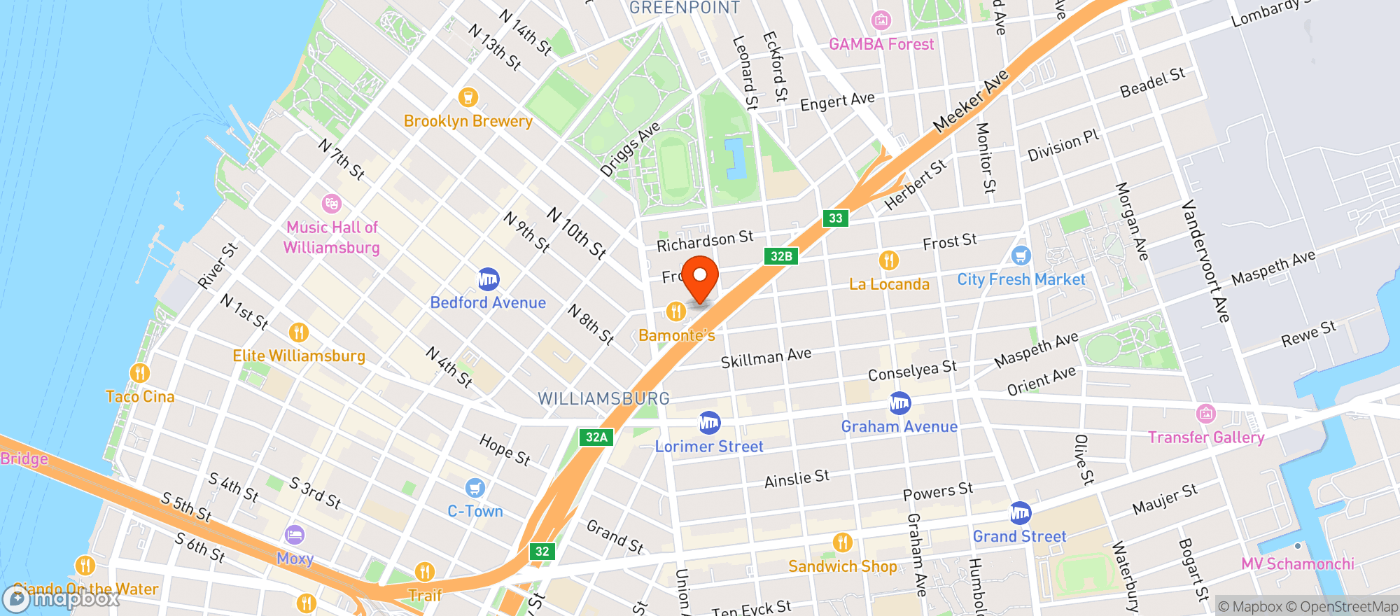 Map showing Llama Inn Brooklyn