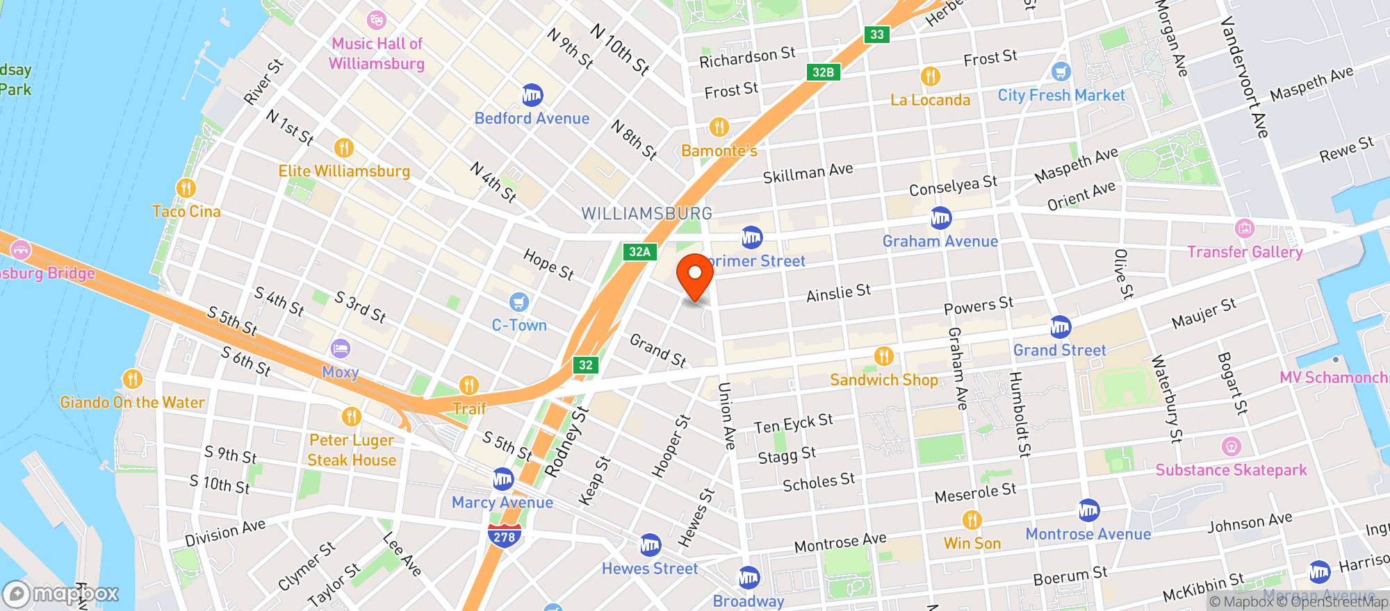 Map showing Ainslie Brooklyn